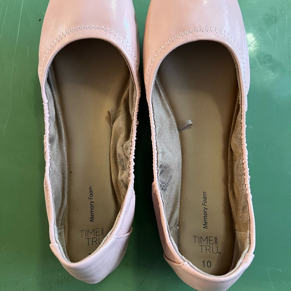 Time and Tru Pink Flats with Textured Fabric and Rounded Toe